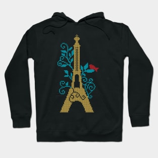 Eiffel Tower custom embroidery cross stitch like design Hoodie